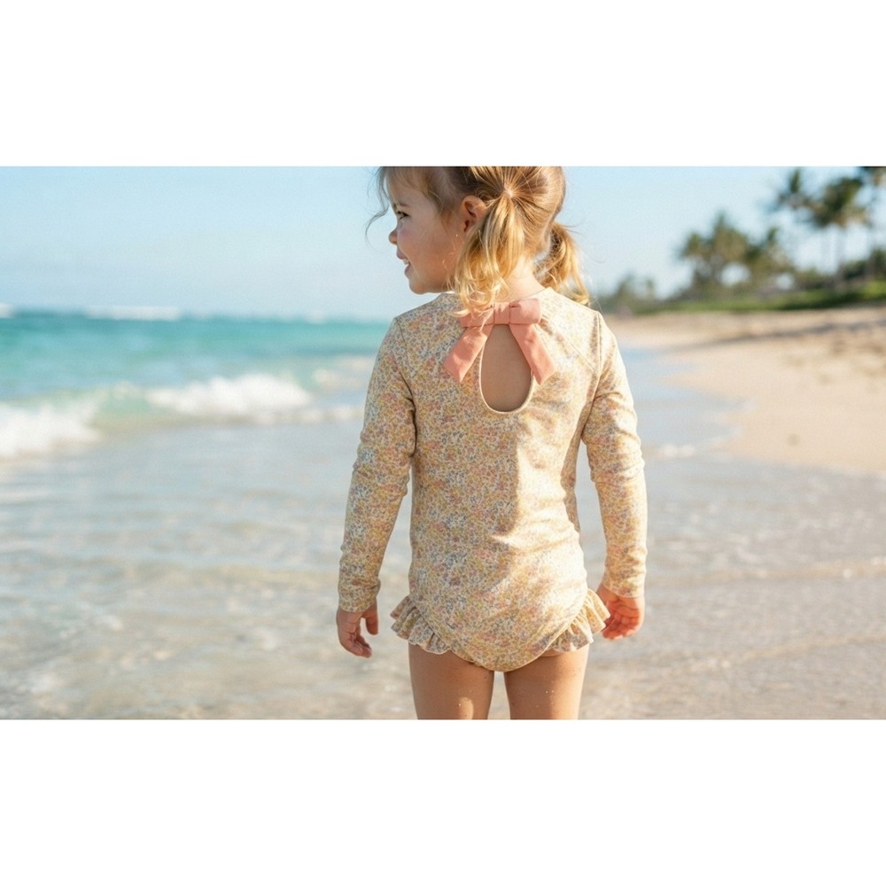 Minnow Floral Rashguard One-Piece Swimsuit Size 2T Bow Back